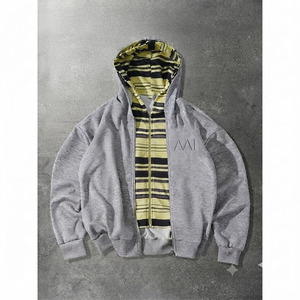 Sudaderas con capucha de dos piezas para hombre, 100% algodón y poliéster de alta densidad, personalizadas con rayas amarillas, casuales, con cremallera completa, MOQ bajo, ropa. - Product Image 1