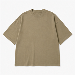 Camiseta Personalizada de Manga Corta para Hombre, Cuello Redondo, Algodón Hilado en Anillo, Color Caqui, Corte Holgado, MTS-OVR-0021 - Product Image 1