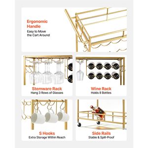 Carrito de Bar Moderno de 2 Niveles con Espejo, Estación de Servicio Móvil con Ruedas - Product Image 4