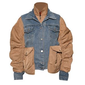 Chaqueta de mezclilla con diseño patchwork de burbujas para mujer, estilo otoño-invierno, para combinar con jeans - Product Image 2