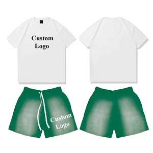 Conjunto de ropa de calle de verano personalizado DTF DTG para hombre, conjunto de dos piezas, Camiseta con estampado de diamantes de imitación, pantalones cortos, algodón sólido OEM, verano para hombre - Product Image 1