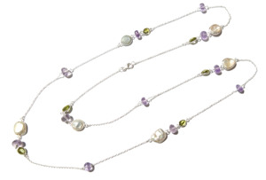 Natural Amethyst Peridot Beaded Snake Chain <b>Necklace</b> 925 <b>Sterling</b> <b>Silver</b> <b>Silver</b> Plated Handmade Jewelry Gift Her - Product Image 6