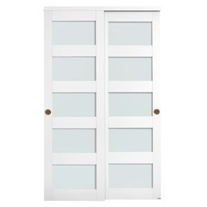 Kit de Herrajes para Puerta Corredera de Armario de 48 Pulgadas con Doble Puerta Corredera de 25 Pulgadas y 5 Vidrios Esmerilados, con Guía de Suelo Sólida para Puertas Correderas de 80 Pulgadas - Product Image 1
