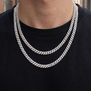 Collar de Cadena Plana Negra con Diamantes Cultivados en Laboratorio, Plata de Ley 925, Certificado IGI, Diseño Geométrico Moderno, Unisex, para Compromiso - Product Image 1