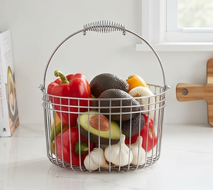 Premium Metal <b>Wire</b> <b>Storage</b> <b>Basket</b> With Handle Rectangle Shape Simple Design Multi-Purpose Neatening Container - Product Image 2