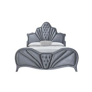 Letto Queen Dante in Velluto Grigio, Elegante Letto Imbottito con Confortevole Rivestimento in Velluto - Product Image 3