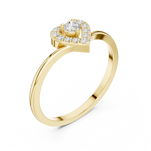 Anillo de Compromiso de Oro Amarillo con Halo de Corazón y Diamante Cultivado en Laboratorio para Mujer, con Piedra Central Redonda y Diseño de Corazón Pavé, Regalo - Product Image 1