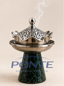 Emerald Marble Incense Burner Modern Metal Filigree <b>Bakhoor</b> Holder For <b>Oud</b> & Resin Premium Ramadan Home Decoration & Spiritual - Product Image 3