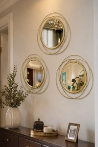 Modern Round Metal <b>Wall</b> <b>Mirror</b> <b>Set</b> Decorative Framed <b>Mirrors</b> for Living Room Bedroom Home Interior Decor - Product Image 4