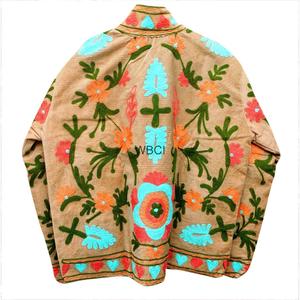Classy Embroidered <b>Quilted</b> Women <b>Jacket</b> Mandarin Collar Floral <b>Pattern</b> Lightweight Corduroy Coat for Autumn Winter - Product Image 6