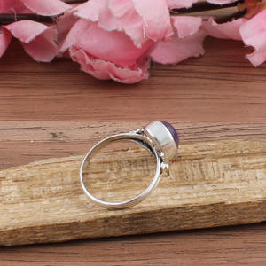 Anillo de Plata de Ley con Turquesa Púrpura Natural, Gema Ovalada, Anillo Clásico de Boda para Mujer, Engaste de Bisel, Joyería con Piedra Genuina - Product Image 4