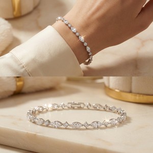 Xinfly <b>Solid</b> 18K <b>Gold</b> Lab Grown Diamond Tennis Bracelet Set Marquise & Round AU750 Natural Diamond Commuter Fine Jewelry - Product Image 5