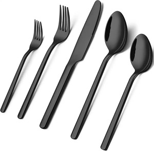 Ensemble de couverts en acier inoxydable noir mat, couverts modernes, fourchettes, couteaux, cuillères, couverts durables à long manche, ensembles de couverts en métal - Product Image 6