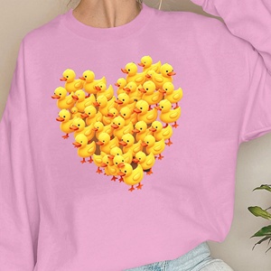 Canards en forme de coeur de dessin animé imprimés sweats pour femmes tissu tricoté décontracté - Product Image 2