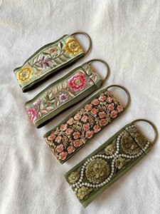 Floral Embroidered Lace Key Chain Fabric Strap Woven <b>Keyring</b> Decorative Bag Accessory Handmade keychain gift bohemian indian - Product Image 6
