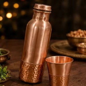 Etching Copper Double Wall Eco-Friendly 34 Oz Large Hammered 100% Ayurvedic Pure Leak-Proof Straw Water Bottle - Product Image 6