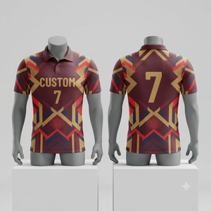 Camiseta Polo Personalizada con Patrón Geométrico Rojo Dorado Granate, Uniforme Deportivo Sublimado Transpirable para Hombre, Ropa de Equipo Informal al por Mayor - Product Image 1