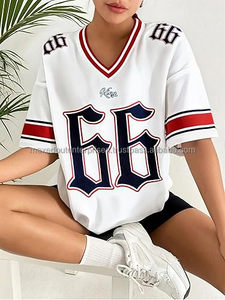 Unisex Streetwear Oversized V Neck American Football Jersey 66 Print White Red Black Striped Short Sleeve Summer <b>Top</b> - Product Image 5