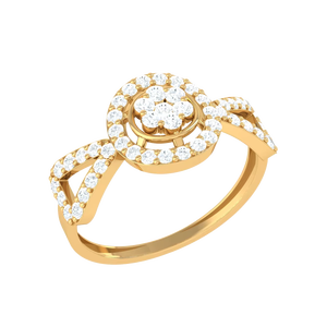 Anillo de Compromiso Personalizado con Diamantes en Racimo Floral Dorado y Halo de Flores, Joyería para Mujer - Product Image 3