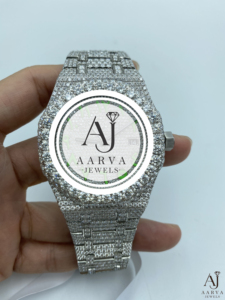 AARVA JEWELS นาฬิกาข้อมือผู้หญิงสุดหรูสแตนเลสสตีล โมอิสซาไนต์ อะคริลิค แซฟไฟร์ คริสตัล โครโนกราฟ 25 มม. อะนาล็อก ควอตซ์ วันที่ - Product Image 1