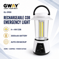 Lampe d'urgence solaire rechargeable 4 COB LED avec sortie USB, radio FM, allumage automatique en cas de panne de courant, lanterne de camping portable
