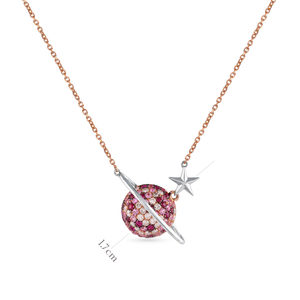 Collar con colgante chapado en oro rosa con dije de planeta y estrella de cristal rosa para mujer, de lujo, para uso diario. - Product Image 3