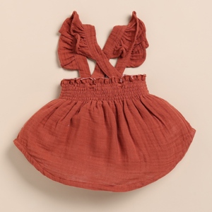 Premium Quality Organic <b>Muslin</b> Sleeveless Frill Top and Bloomer Set in Picante + Olive Premium <b>Baby</b> Clothing - Product Image 3