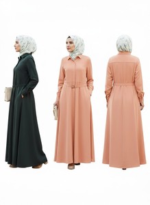 Elegante Vestido Maxi Musulmán para Mujer, Manga Larga, con Cinturón, Estilo Abaya Modesto, Diseño Liso Informal, Vestido Largo - Product Image 2