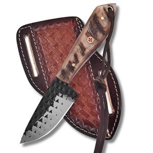 Cuchillo desollador de caza de acero de Damasco hecho a mano todos los días llevar hoja fija Funda de cuero de acero inoxidable personalización OEM - Product Image 1
