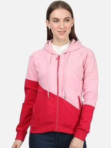 Sudadera con Capucha y Cierre de Cremallera para Mujer, Estampada con Puntos, en Rosa y Rojo, Corte Regular, 100% Algodón Tejido, Ropa Casual de Invierno - Product Image 4
