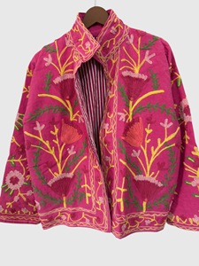 Veste à col mandarin brodée à la main avec des motifs floraux, manches longues, en velours matelassé, pour adulte, style élégant, à porter en automne - Product Image 4
