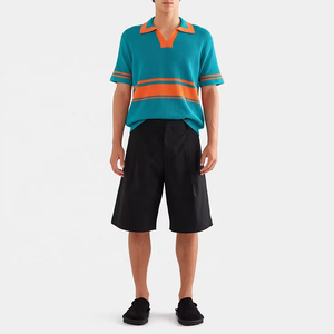 Camiseta Polo de Punto Grueso para Hombre, Suéter de Ganchillo con Rayas en Contraste, Ropa de Verano en Oferta - Product Image 3