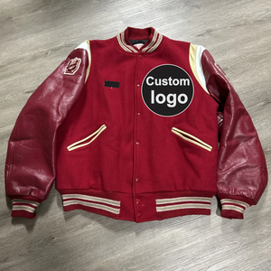 Veste universitaire en laine rouge avec manches en cuir, style Letterman, Bomber, broderie personnalisée OEM - Product Image 5