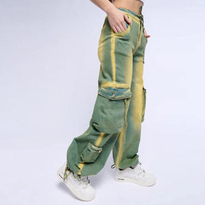 Pantalones Cargo Tie Dye para Mujer, Cintura Alta, Corte Holgado, Cierre con Cordón, Largos, Estilo Casual, Verano, Verde Amarillo, Pantalones de Lona - Product Image 4