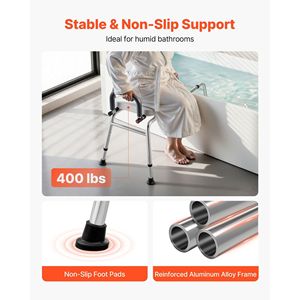 Sedia da doccia scorrevole da 400 libbre con sedile girevole, panca di trasferimento per vasca e braccioli orientabili, attrezzatura di sicurezza per il bagno - Product Image 6