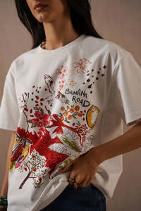 T-shirt décontracté pour femme, 100 % coton tricoté, teint en pièce, respirant, col rond, manches courtes, couleur unie, avec logo avant et arrière, toutes saisons - Product Image 3