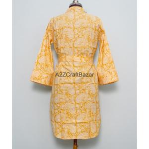 Vintage Floral Block Printed 100% Cotton Midi Dress Eco-Friendly Hip Hop Party Bell Sleeve Turn-down Collar Button - Product Image 6