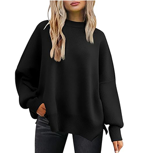 Suéter Oversize de Mujer con Mangas Murciélago, Cuello Redondo, Tejido Acanalado, Holgado, Manga Larga, Abertura Lateral, Color Liso, Estilo Casual para Otoño 2025 - Product Image 1
