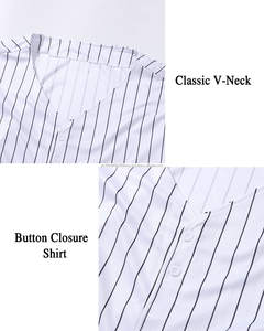 เสื้อเบสบอลสำหรับผู้หญิงและผู้ชายเสื้อคอวีแขนสั้นลายทางเสื้อกีฬาระบายอากาศได้มีกระดุมผ้าถัก S-4XL - Product Image 4