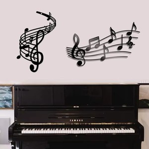 Decoración de Pared para Sala de Estar, Escultura de Pared Moderna de Metal, Notas Musicales, Arte Decorativo, 2 Piezas, Diseño Geométrico Abstracto - Product Image 1