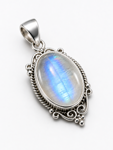 Dijes de Plata de Alto Acabado con Engaste de Bisel Moderno, Diseño de Cabujón Ovalado de Piedra Lunar Arcoíris, Regalo Unisex Natural - Product Image 3