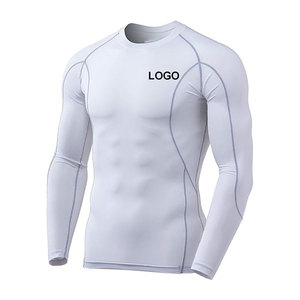 T-shirt de compression blanc à manches longues pour homme avec logo personnalisé, séchage rapide, sous-vêtement athlétique pour MMA, gym et course à pied - Product Image 5