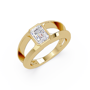 Modern Bezel Set Engagement <b>Ring</b> <b>Emerald</b> Cut Lab Grown Diamond 1.00 ct IGI Certified 14K Pure Gold Split Shank Wedding <b>Rings</b> - Product Image 2