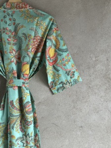 Bohemian Cotton <b>Kimono</b> Robe Women Full-Length Belted Floral Print V-Neck Spring/Summer Beach Cover-Up Resort Wear Vacation Gown - Product Image 4