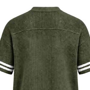 T-shirt de sport rayé vert olive personnalisé en jersey tricoté à col en V et manches courtes, respirant, coupe oversize, décontracté, pour tenue d'équipe athlétique - Product Image 4
