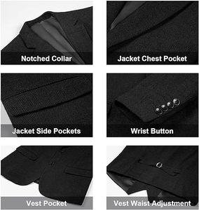 Trajes de Hombre Negros Lisos de Corte Slim Fit, 3 Piezas, Ropa de Moda Casual para Boda, Elegante Traje de Novio, Pantalón, Chaqueta, Blazer, Traje de Oficina, Servicios OEM - Product Image 2