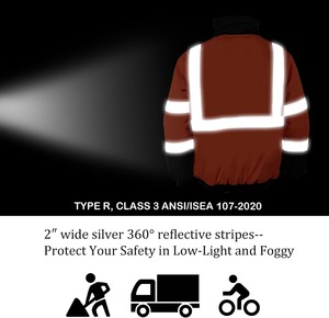 Men's High Visibility Work <b>Jacket</b> Orange Black Reflective Stripes Windproof <b>Fleece</b> <b>Lined</b> Zipper Closure Pockets Winter Wear - Product Image 6