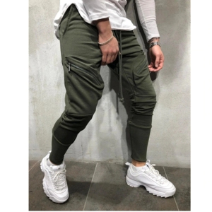 Men’s Fashion Jogger Pants Slim Fit Casual <b>Trousers</b> 100% Cotton Zipper Pocket Street Style <b>Drawstring</b> Waist Eco Friendly - Product Image 4