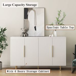 Aparador Moderno Blanco Acanalado con Estantes Ajustables, Mueble Buffet Grande, Consola de Almacenamiento con Estantes Ajustables - Product Image 3