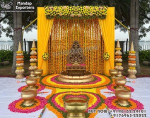 เวทีงานฮัลดีในเอเชียใต้พร้อมอุปกรณ์ตกแต่งแบบดั้งเดิม  งานตกแต่งพิธีวัตตนาที่กำลังเป็นที่นิยม  ไอเดียตกแต่งอูร์ลีอย่างสร้างสรรค์ - Product Image 3